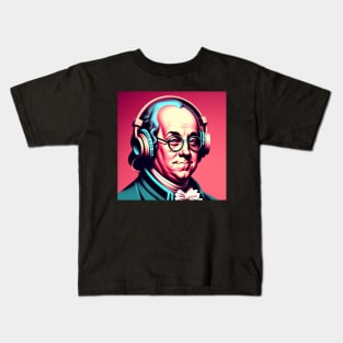 Pink Benjamin Franklin Wearing Headphones Kids T-Shirt